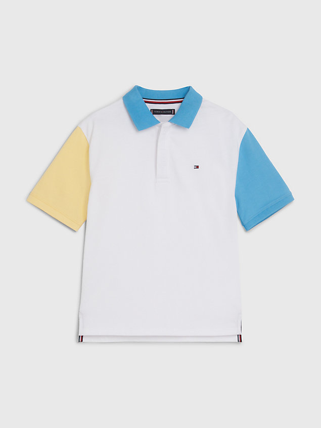 white colour-blocked oversized fit polo voor jongens - tommy hilfiger