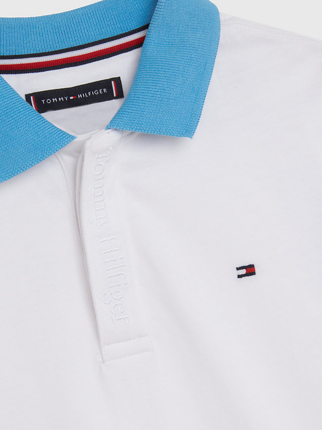white colour-blocked oversized fit polo for boys tommy hilfiger