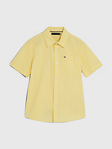 geel seersucker overhemd met korte mouwen voor jongens - tommy hilfiger