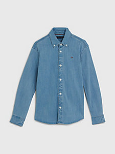 denim jeansowa koszula z kołnierzykiem button-down dla boys - tommy hilfiger