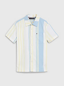 wit overhemd met korte mouwen en blokstreep voor jongens - tommy hilfiger