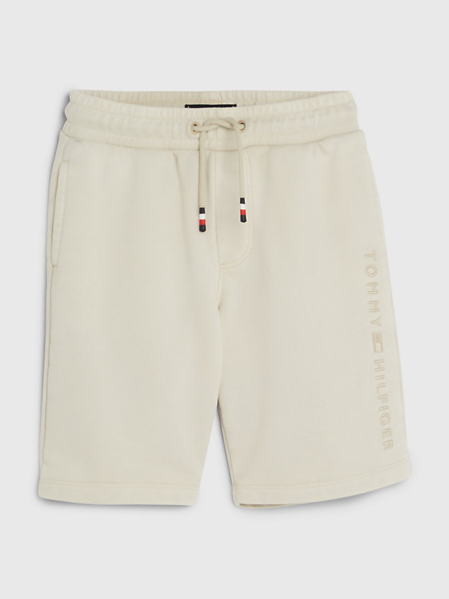 beige tonal logo embroidery sweat shorts for boys tommy hilfiger