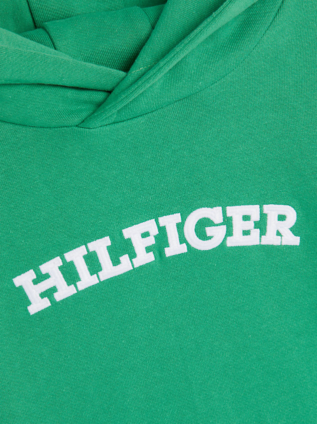 green essential hoodie mit bogenförmigem logo für jungen - tommy hilfiger