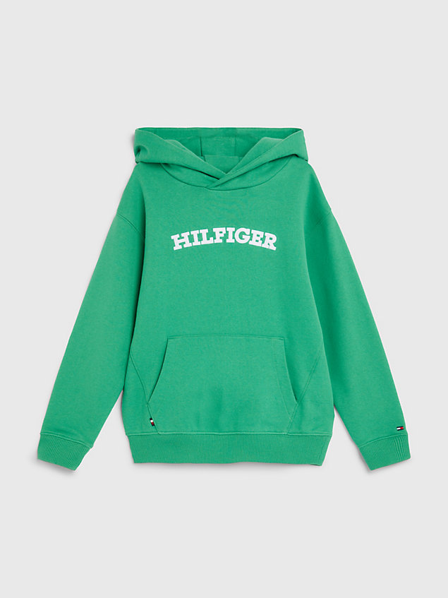 green essential arched logo hoody for boys tommy hilfiger