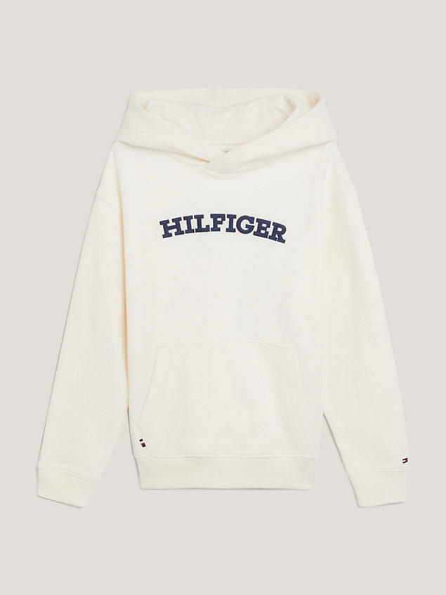 white essential arched logo hoody for boys tommy hilfiger