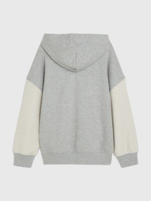 felpa con cappuccio e logo offset grey da bambino tommy hilfiger