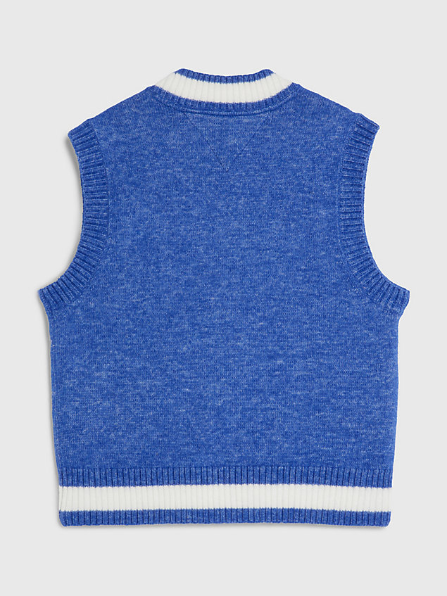 blue varsity knitted sweater vest for boys tommy hilfiger