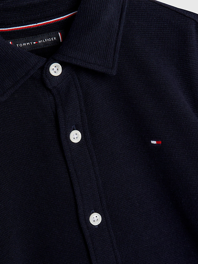 blue essential overhemd met wafelstructuur voor jongens - tommy hilfiger