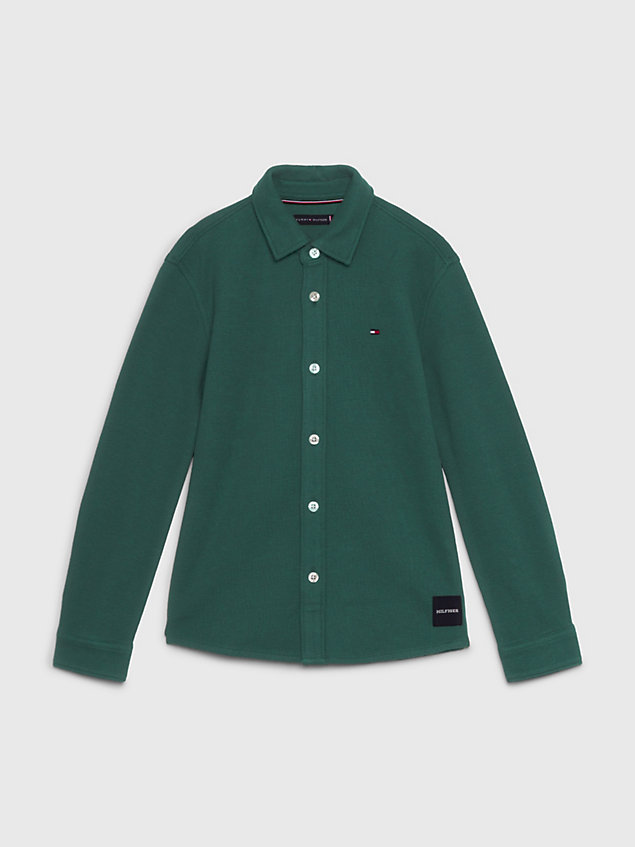 green essential overhemd met wafelstructuur voor jongens - tommy hilfiger