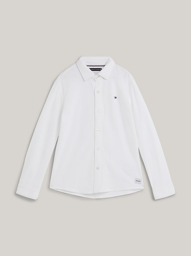 white essential overhemd met wafelstructuur voor jongens - tommy hilfiger