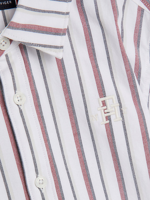 camicia global stripe con monogramma ricamato white da bambino tommy hilfiger