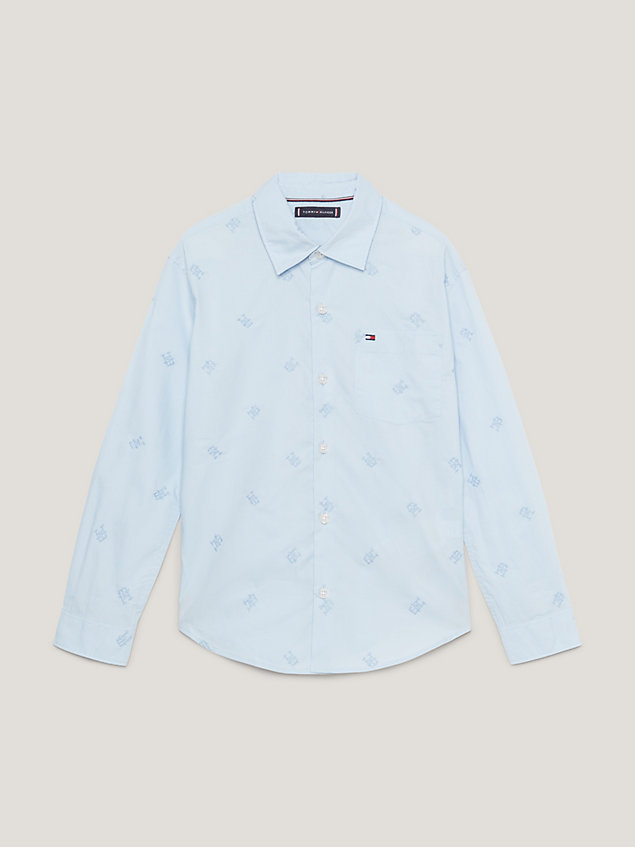 blue th monogram embroidery shirt for boys tommy hilfiger