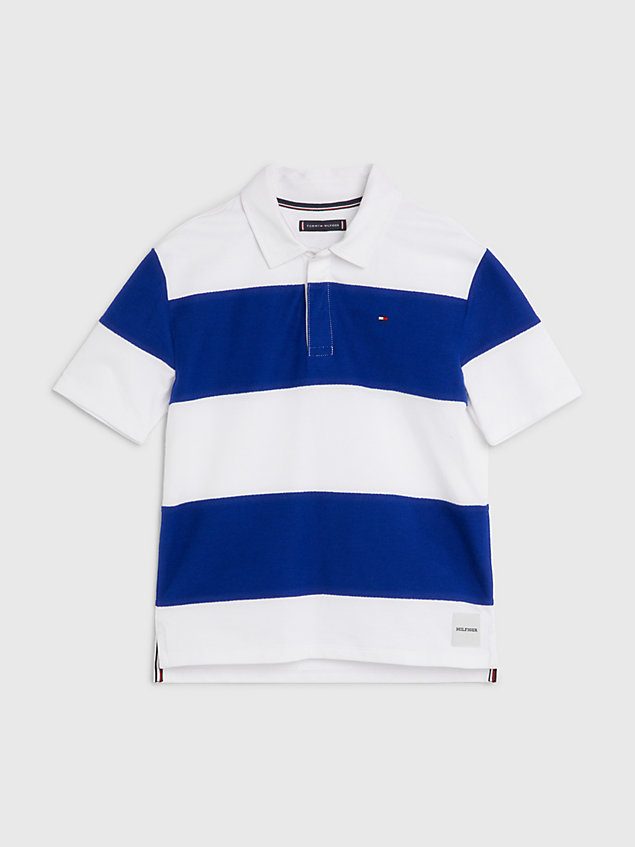 blue colour-blocked terry polo for boys tommy hilfiger