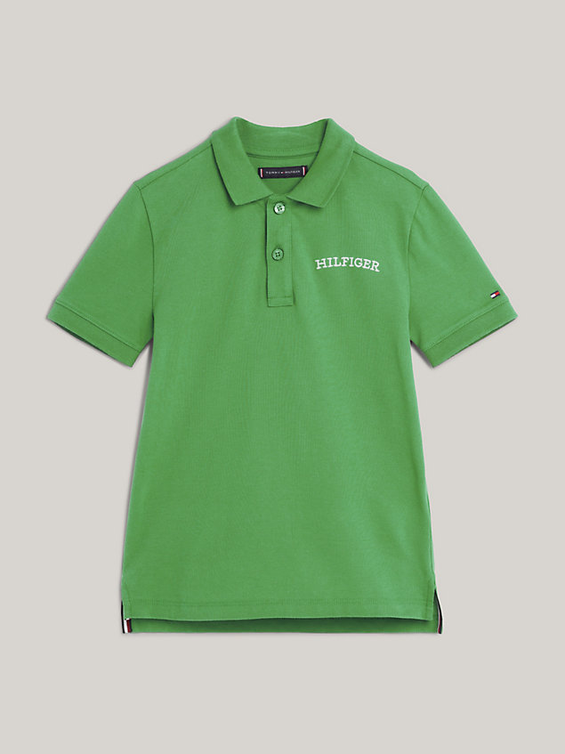green essential arched logo embroidery polo for boys tommy hilfiger