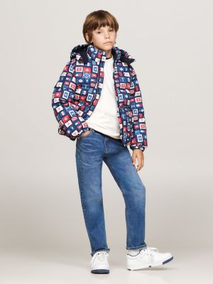 blue down-filled hooded relaxed puffer jacket for boys tommy hilfiger