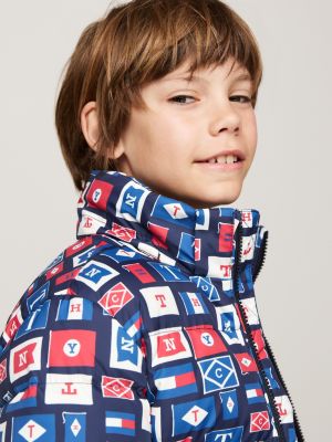 blue down-filled hooded relaxed puffer jacket for boys tommy hilfiger