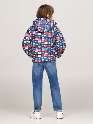 blue down-filled hooded relaxed puffer jacket for boys tommy hilfiger