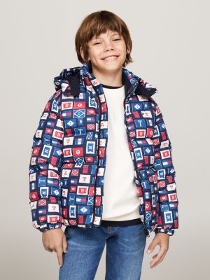 blue down-filled hooded relaxed puffer jacket for boys tommy hilfiger