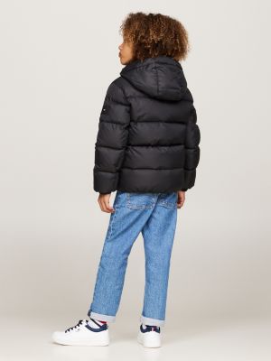 black down-filled hooded relaxed puffer jacket for boys tommy hilfiger