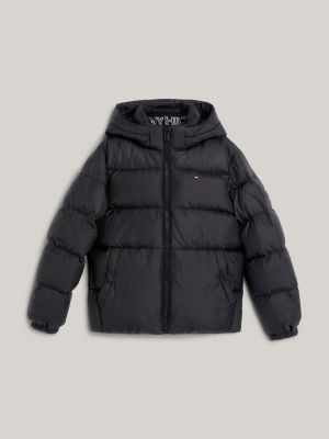 black down-filled hooded relaxed puffer jacket for boys tommy hilfiger