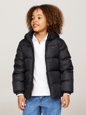 black down-filled hooded relaxed puffer jacket for boys tommy hilfiger