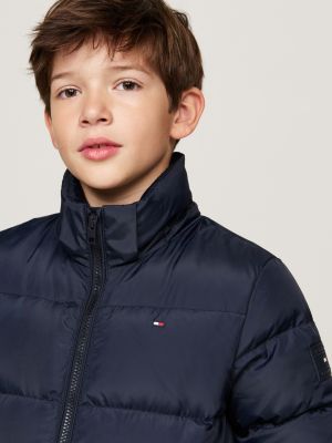 blue down-filled hooded relaxed puffer jacket for boys tommy hilfiger