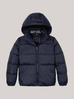 blue down-filled hooded relaxed puffer jacket for boys tommy hilfiger