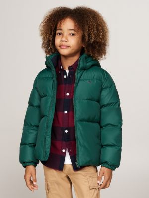 green down-filled hooded relaxed puffer jacket for boys tommy hilfiger