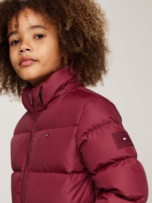 red down-filled hooded relaxed puffer jacket for boys tommy hilfiger