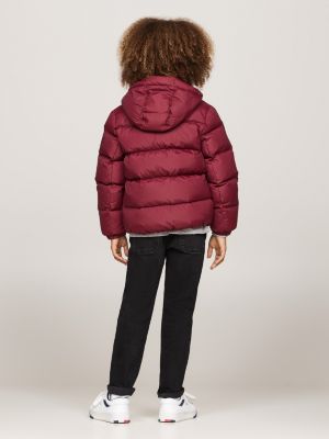 red down-filled hooded relaxed puffer jacket for boys tommy hilfiger