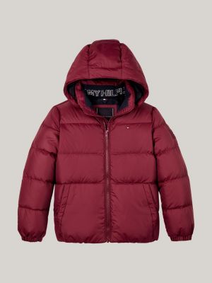 red down-filled hooded relaxed puffer jacket for boys tommy hilfiger