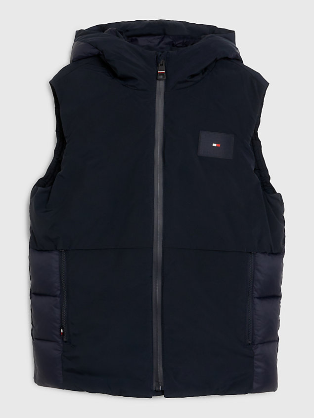 blue essential mixed texture padded vest for boys tommy hilfiger