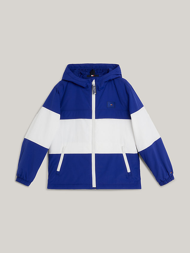blue recycled colour-blocked padded chicago windbreaker for boys tommy hilfiger
