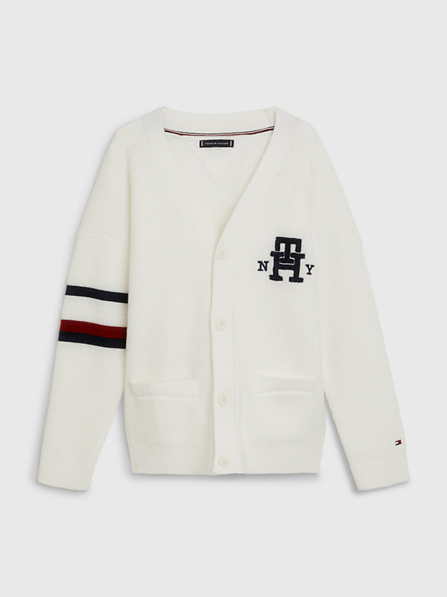 cardigan th monogram relaxed fit a coste white da bambino tommy hilfiger