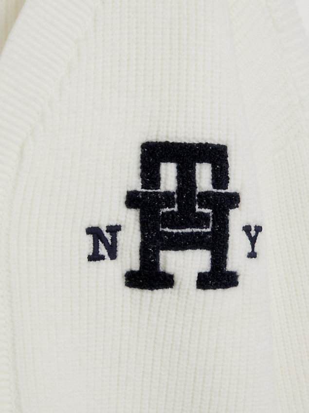 white th monogram rib-knit relaxed fit cardigan for boys tommy hilfiger
