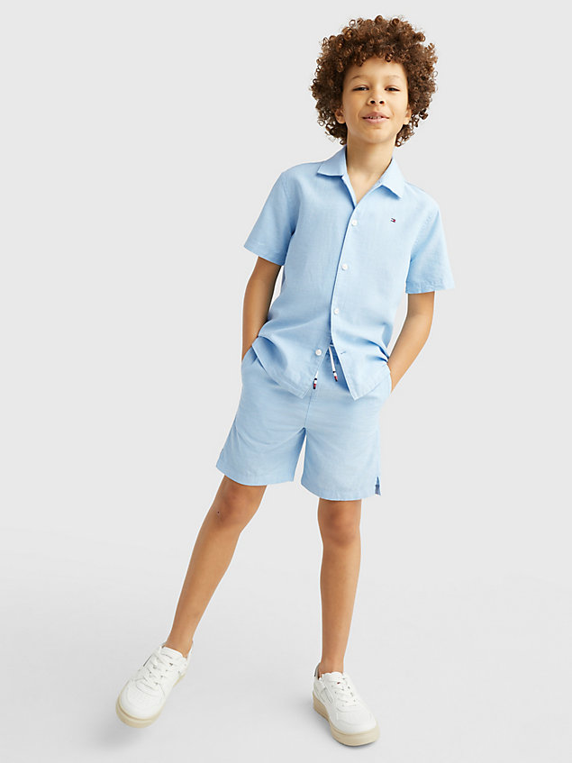 blue hemp blend drawstring shorts for boys tommy hilfiger