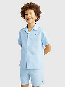 blauw overhemd van hennepmix met korte mouwen voor jongens - tommy hilfiger