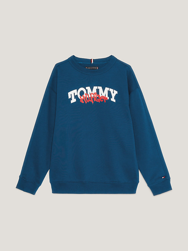 blue archive fit sweatshirt mit graffiti-logo für jungen - tommy hilfiger