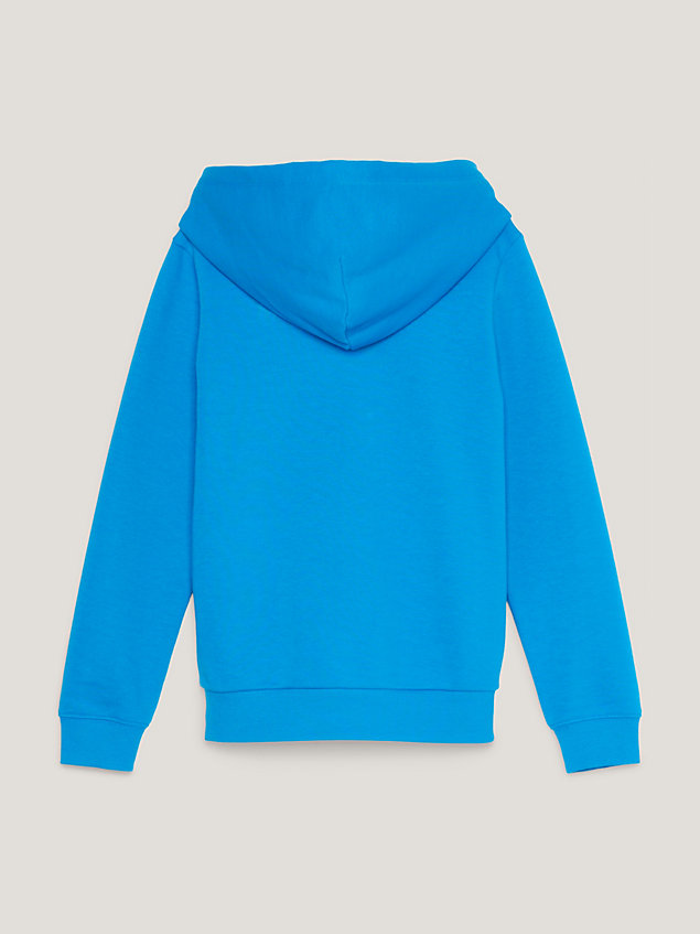blue katoenmix terry hoodie met contrasterend logo voor jongens - tommy hilfiger