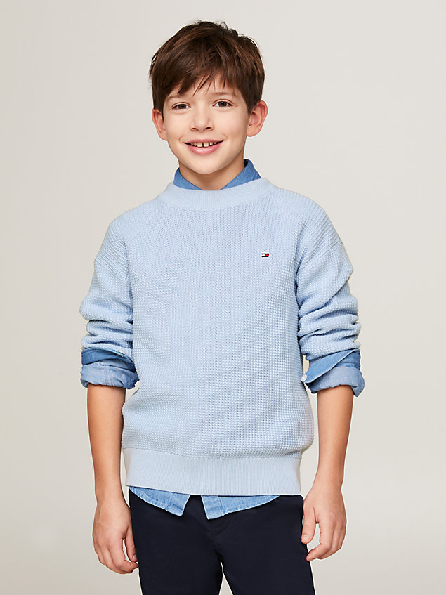 blue sweter essential o splocie waflowym dla chłopcy - tommy hilfiger