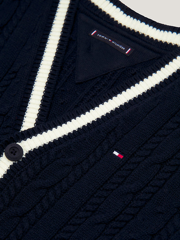 Essential Cable Knit Regular Fit Cardigan | Blue | Tommy Hilfiger