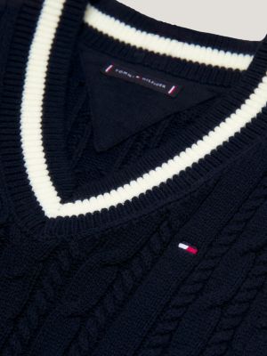 Essential Cable Knit Sweater Vest | Blue | Tommy Hilfiger