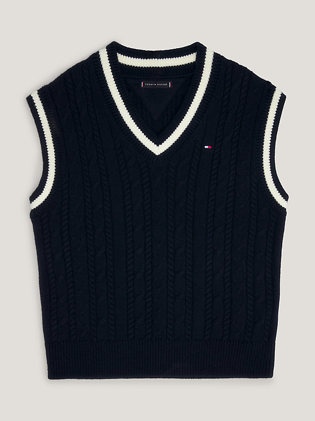 blue essential cable knit sweater vest for boys tommy hilfiger