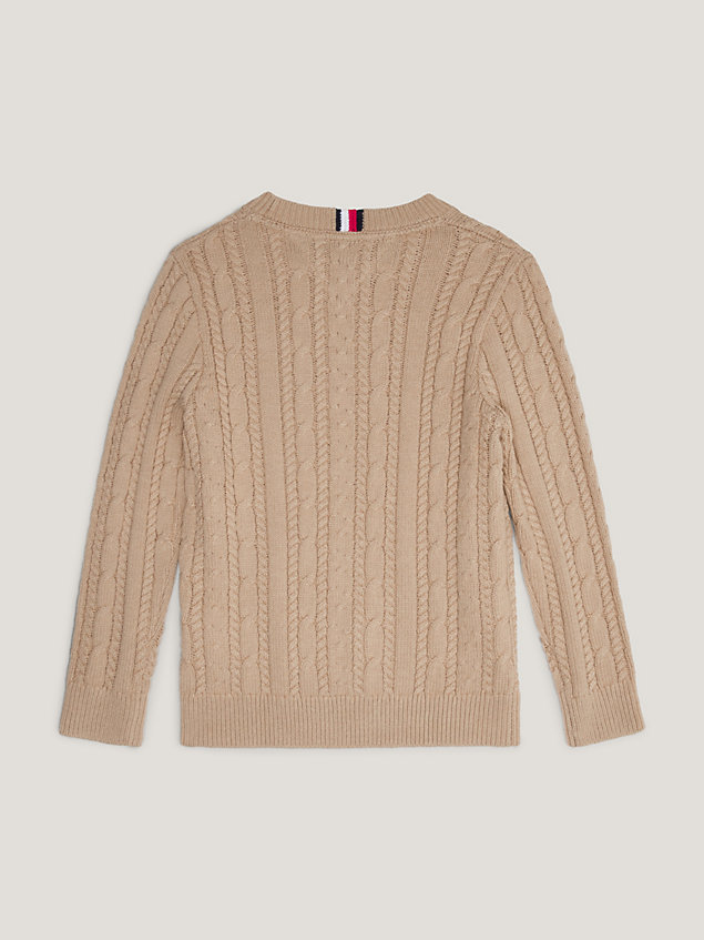 beige essential kabelgebreide trui voor jongens - tommy hilfiger