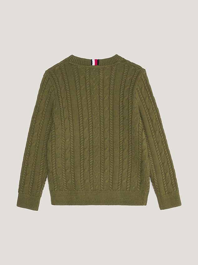 green essential kabelgebreide trui voor jongens - tommy hilfiger