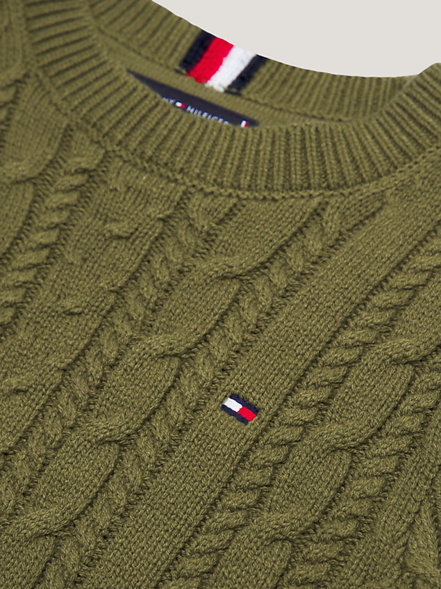 pullover essential a maglia intrecciata green da bambino tommy hilfiger