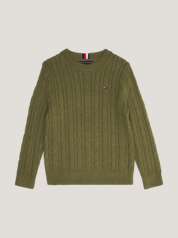 Essential Cable Knit Jumper | Green | Tommy Hilfiger