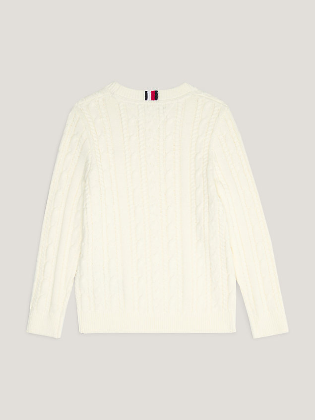 pullover essential a maglia intrecciata white da bambino tommy hilfiger