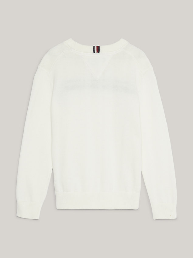 white trui met ronde hals en signature-streep voor jongens - tommy hilfiger