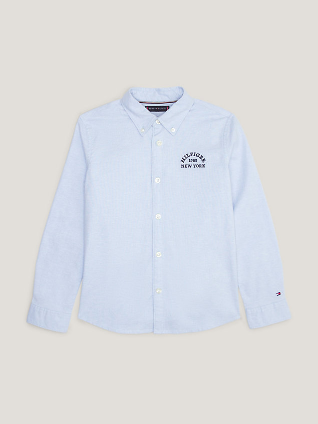 blue varsity regular fit oxford-overhemd met geborduurd logo voor jongens - tommy hilfiger